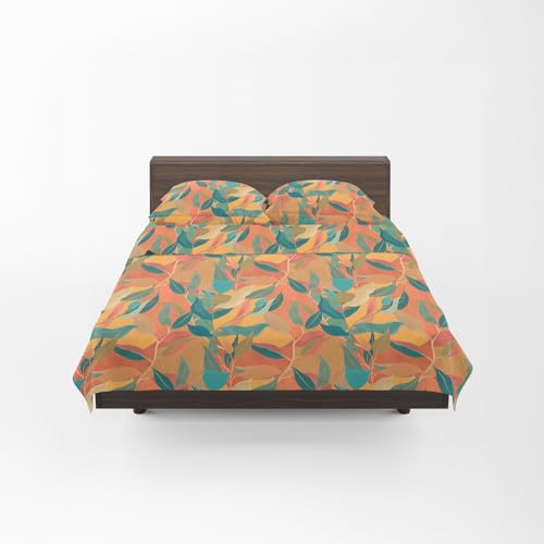 SWEET HOME Guzzini Classic Percale Cotton Set with Double 180 x 280 cm + 1 Fitted Sheet 125 x 200 cm Mattress 30 cm + 2 Pillow Cases Bed 50 x 80 cm, Basil A Symphonyof Leaves, 180x280