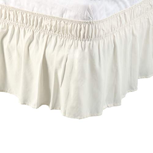 PiccoCasa Elasticated Bed Skirt Ruffled Bed Base Wrap Around Bed Valance Sheet, Brushed Microfiber Bedding Sheet Frame with 38cm Ruffle (Super King, Beige)