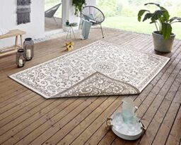 NORTHRUGS Leyte Indoor and Outdoor Rug 120 x 170 cm - Reversible Rug Weatherproof Oriental Vintage Design Runner for Balcony Patio Garden Conservatory Living Room Rug Waterproof in Linen