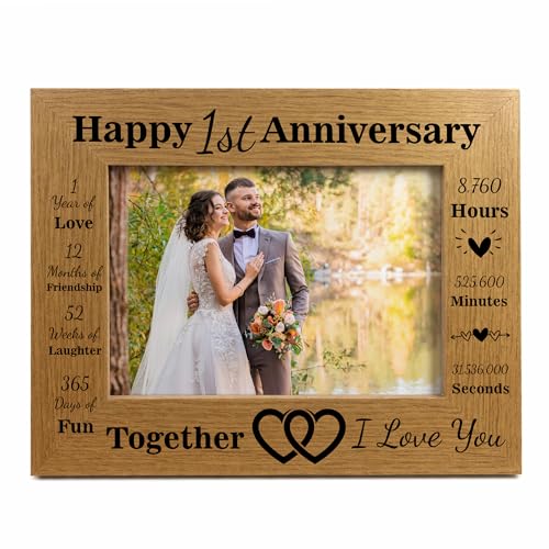 RED OCEAN 1st Anniversary Wedding Gifts, Couples Gift Photo Frame,1st Anniversary, Present for Girlfriend Wife Husband Boyfriend, One Year, Gift For Him or Her (1st Anniversary, Oak, 7x5)