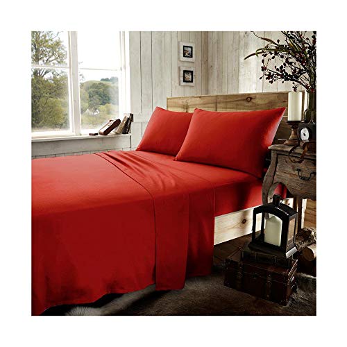 Gaveno Cavailia Premium Quality Plain Dyed Thermal Flannelette Flat Sheet, Soft & Cosy 100% Brushed Cotton Flannel Linen, Easycare Bedding, Red, Superking Size Bedsheet, Super King, 424185