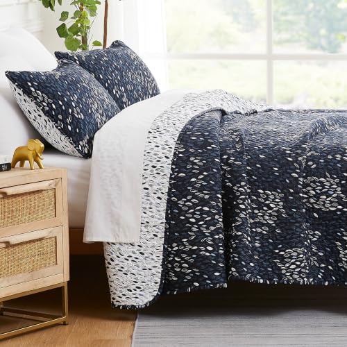 Southshore Fine Living, Inc. California King Quilt Sets Oversized, 3-Piece Botanical Leaves Print Quilt with 2 Pillow Shams, Quilted Coverlet, Soft Microfiber, California King Bed Spread, Blue