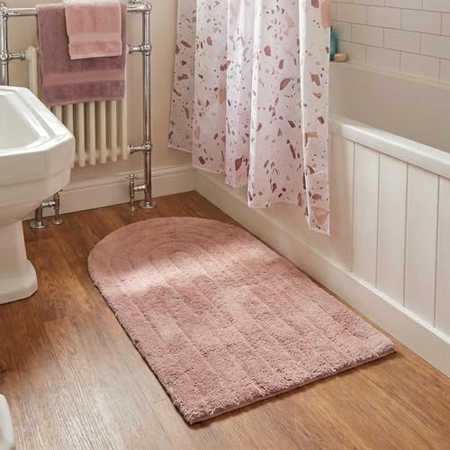 Croydex Soft Pink Bathroom Mat Arched Design for Modern Bathroom Floors, Non Slip Backing, Quick Dry Comfort, Machine Washable Cotton, 45 x 72 cm
