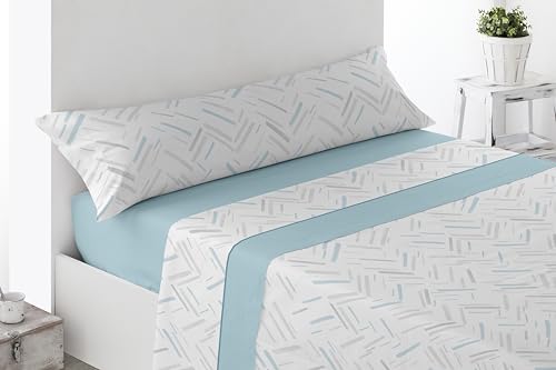 Miracle Home. Olite 3-Piece Bedding Set, Fitted Sheet, Flat Sheet and Pillowcase, Anti-Peeling, 50% Cotton-50% Brushed Microfibre, Blue, 105 x 200 cm, 105 cm Bed