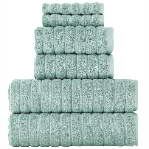 BERIBO Cloud 6 Piece Turkish Towel Set, 2x Bath, 2 Hand, 2 Face Towels, 620gsm, 100% Cotton (Sea Foam)