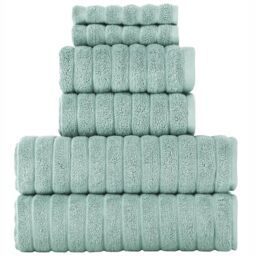 BERIBO Cloud 6 Piece Turkish Towel Set, 2x Bath, 2 Hand, 2 Face Towels, 620gsm, 100% Cotton (Sea Foam)