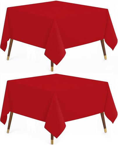 Utopia Kitchen Rectangle Tablecloth 137x137 cm - (Pack of 2) Red Table Cover Machine Washable Table Cloth Perfect for Parties, Weddings and Festivals (54x54 inches)