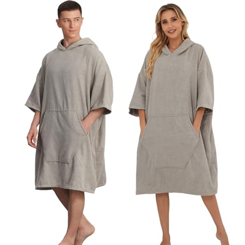 Surf Poncho Hooded Towel for Adults Quick Dry Beach Changing Robe with Pockets, Unisex Swim Cover-Up, Light Gray Bath Towel for Surfers & Swimmer Gifts