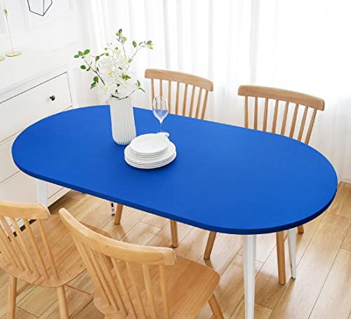 Wolkemer Fitted Oval Tablecloth Spandex Stretch Blue Cocktail Table Cover Elastic Edge Topper Cap for Dining Wedding Party Picnic 48 x 72 Inch