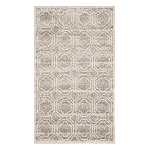 Safavieh Geometric Indoor/Outdoor Woven Rectangle Area Rug, Amherst Collection, AMT411, in Light Grey / Ivory, 76 X 122 cm for Garden, Patio or Any Outdoor Space