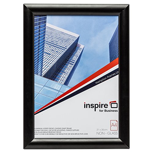 Hampton Frames - Snap Frame SNAPA4BLK - A4 21x30cm, Black, Aluminium, 25mm Wide Profile - Front Loading, Safety Acrylic Glass, Wall Mount - Certificate Display, Picture Photo Frame