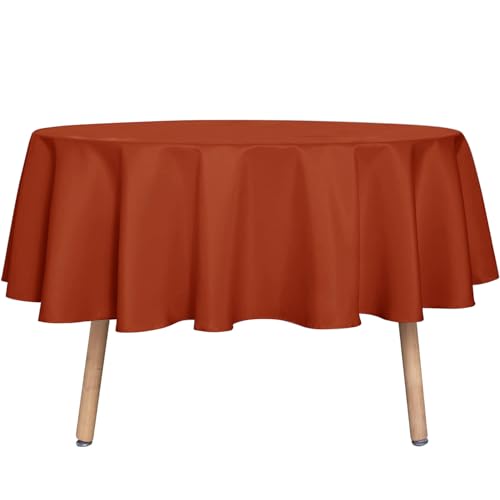 sancua Thanksging Round Tablecloth 70 Inch(Fits 20-58 Inch Tables) - Water Resistant Spill Proof Washable Polyester Fall Table Cloth Decorative Fabric Table Cover for Dining Tables Parties, Rust