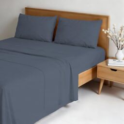 Water Washed Double Bed Bedding Set 4-Piece Set: Fitted Sheet 170 x 200 cm, Flat Sheet 240 x 270 cm, 2 Pillowcases - Blue
