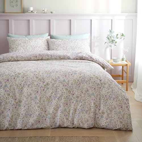 Bianca Ditsy Floral 200 Thread Count Cotton Reversible Super King Duvet Cover Set with Pillowcase Lilac