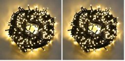 SHATCHI 100 LEDs Fairy String Lights Warm White Indoor/Outdoor Christmas Tree/Home/Party/Wedding/Garden Decorations Green Cable 8 Modes Mains Powered Memory Auto Timer (Pack of 2)