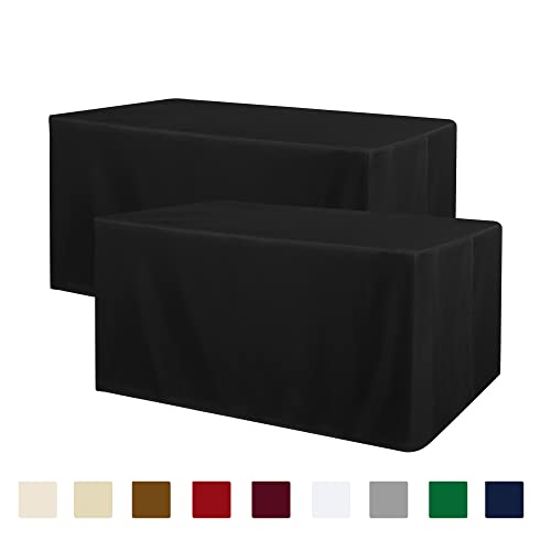 Obstal Black Tablecloth Fitted for 6ft Rectangle Table - Water Resistant Polyester Table Cover for Indoor/Outdoor Use, 72x30 inches