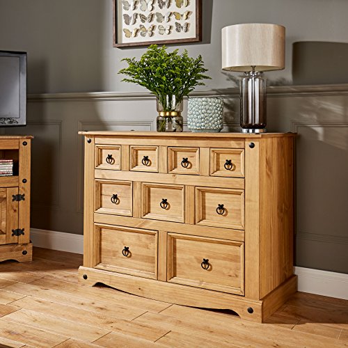 Home Source Corona Chest of Drawers Pine Sideboard 9 Drawer Merchant Cabinet Distressed Wax