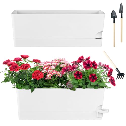 KvyusFlourish - 2 Pack Self Watering Pots for Indoor Plants, 17 Inch Rectangle Planters for Windows, Rectangle Planters for Flowers, Rectangular Pots for H