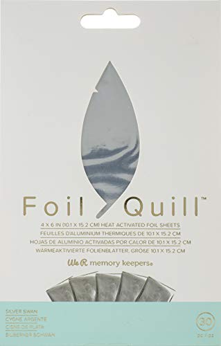 "We R Memory Keepers Heat Activated Foil, Silver Swan, Set of 30 Sheets, 4x6"", Use with Quill Pen to Create Shiny Embellishments and Designs"