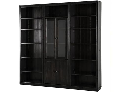 Anita Wall Unit 7 with 3 Bookcases, 2 Glass Doors, and 2 Wooden Doors in Honey Lacquer, 222 x 34 x 223 cm (W x D x H)