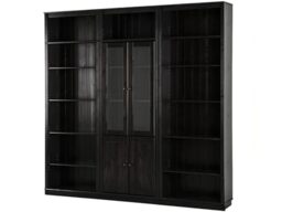 Anita Wall Unit 7 with 3 Bookcases, 2 Glass Doors, and 2 Wooden Doors in Honey Lacquer, 222 x 34 x 223 cm (W x D x H)