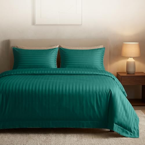 Casabella Satin Stripe Duvet Cover Sets, Luxurious Single Jade Bedding with Stripes,Single Duvet Cover Set,Hotel Quality Single Duvet Set & Pillowcases,Jade Satin Stripe Single Bedding Sets