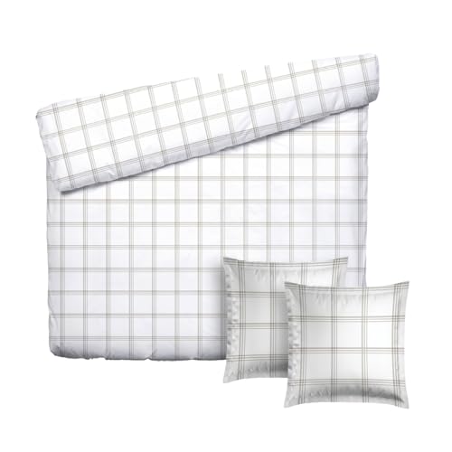 Pure Cotton 3-Piece Double Bed Linen – Duvet Cover 200 x 220 cm and 2 Pillowcases 80 x 80 cm – 100% Cotton Satin, 80 Thread Count, 120 GSM – Oeko-TEX Certified – Eleonore – Taupe