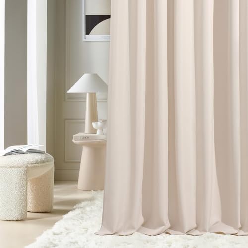 ROOM99 Aura Curtain with Rod Pocket 140 x 260 cm Width x Height, Window Decoration, Curtains and Interior Draperies for Living Room, Bedroom, Modern Smooth Light Cream, 1 Piece