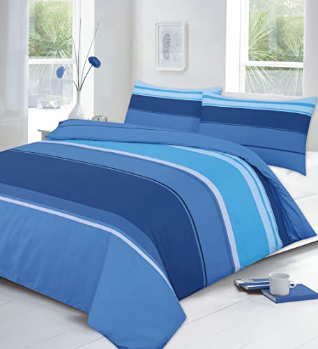 Kampala Hill Carter Blue Super Kingsize Duvet Cover Set Polycotton Striped Bedding