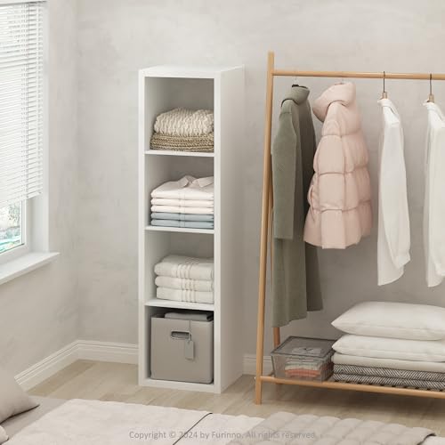 Furinno CUBIC Closet Organizers and Storage, 4-Cube Closet Organizer, Open Shelf Closet Storage, Extra Thick Frame for Wardrobe, Bedroom, Living Room, White