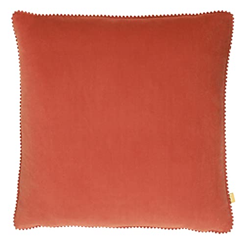 furn. Cosmo Polyester Filled Cushion – Soft Velvet Pom Pom Trim Decorative Pillow (Grey – 30x50cm)