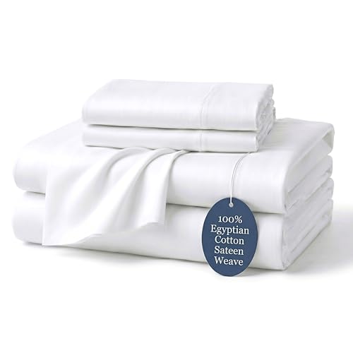 "Decfair 100% Egyptian Cotton King Sheet Set 1000 Thread Count Luxury Hotel Soft and Smooth White King Size Bed Sheets Set 16"" Deep Pocket Sateen Weave Extra Long Staple Cotton Bedding - 4 Piece"