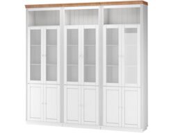 Anita Wall Unit 8 with 3 Bookcases, 6 Wooden Doors and 6 Glass Doors in White Honey, 222 x 34 x 223 cm (W x D x H)