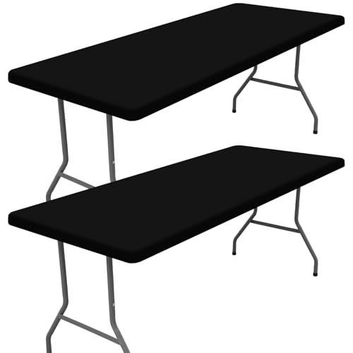 "Moosfor Spandex 4 Foot Rectangle Table Cloth 2 Pack, Elastic Fitted Tablecloths for Picnic, Stretch Washable Patio Table Cover for Outdoor, Camping, Banquet and Parties (Black, 30""x48"")"