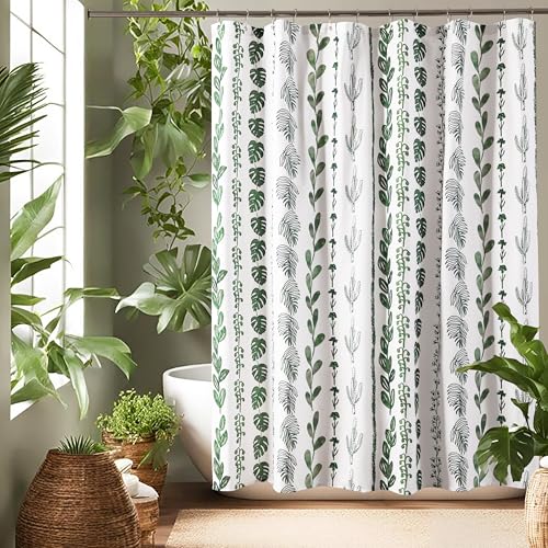 Lino Rosa Dark Green 72x72 InchWatercolor Plant Leaves Shower Curtain for Bathroom Water Repellent Fabric Drapes with Hooks Sets