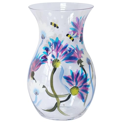L & P Home & Gifts Hand Painted Glass Lynsey Johnstone Thistles & Bees Vase For Home & Kitchen - Lovely Home Décor Accessory for Milk, Cream, and Water - Reusable & Practical Gift for Women and Men