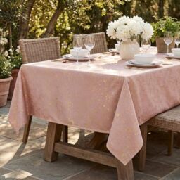 Horaldaily Pink Tablecloth 52x70 Inch Rectangular, Solid Rectangle Table Cloth with Golden Sequin, Thanksgiving Christmas Table Cover for Wedding, Party, Banquet, and Events