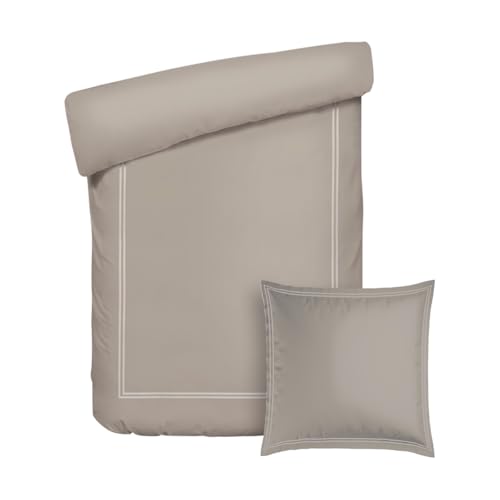 Pure Cotton 2-Piece Single Bed Linen – Duvet Cover 135 x 200 cm and Pillowcase 80 x 80 cm – 100% Cotton Satin, 80 Thread Count, 120 GSM – Oeko-TEX Certified – Silhouette – Taupe/Taupe
