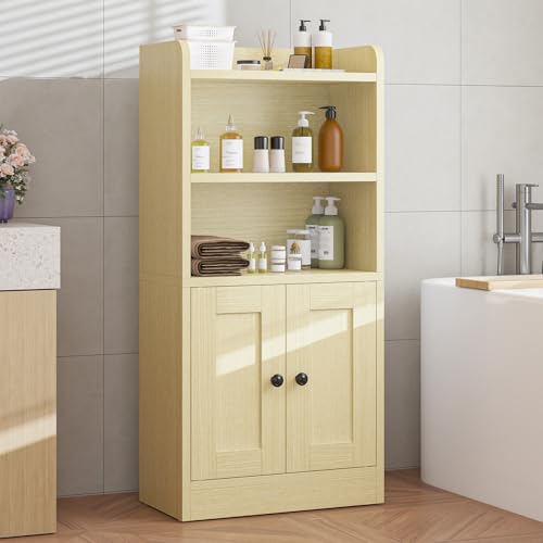 Feonase Small Bathroom Storage Cabinet with 2 Magnetic Doors & Shelves – Feestanding Floor Bathroom Storage Unit, Ideal for Small Spaces, Laundry Rooms(20cm D x 37.5cm W x 80cm H)