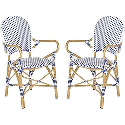 SAFAVIEH Poly-Rattan Outdoor Dining Chairs - Set of 2, in Blue and White and Light Brown