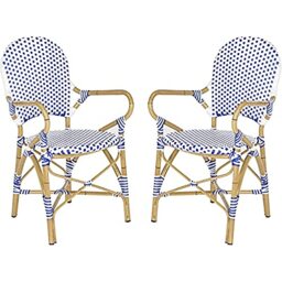 SAFAVIEH Poly-Rattan Outdoor Dining Chairs - Set of 2, in Blue and White and Light Brown