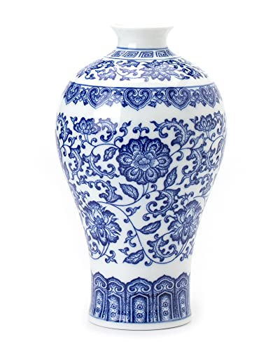 "GaLouRo Blue and White Chinoiserie Ginger Jar Vase for Home Decor, Porcelain, 9"" H"
