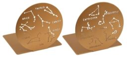 moses. libri_x Bookend Zodiac Sign Set of 2, Decorative Metal Book Stand Set in Gold, Golden Zodiac Sign Bookends with Cut-Out Look