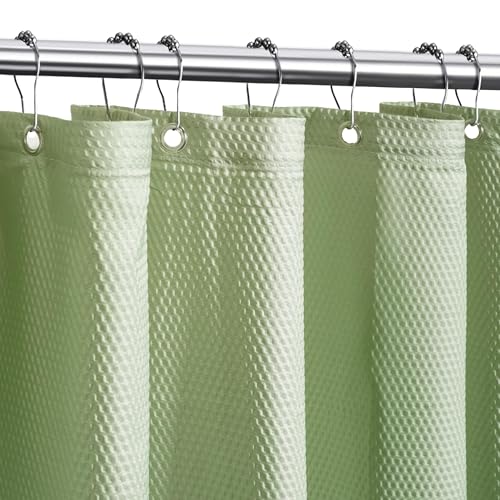 Tititex Solid Sage Green Cloth Fabric Shower Curtain Liner with 2 Magnets - Texture Soft Hotel Quality Waterproof Shower Liner, Light-Weight & Machine Washable 72x72 inch