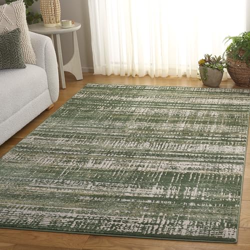 SAFAVIEH Contemporary Rug for Living Room, Dining Room, Bedroom - Prestige Collection, Low Pile, in Ivory and Green, 160 X 229 cm