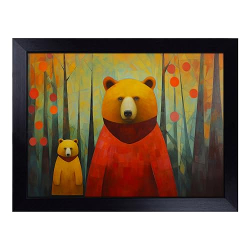Lap Tray with Bean Bag Cushion, Bear Art Deco - Handmade in the UK, Raised Wooden Edge, Padded Cushion, Heat-Resistant Wipe-Clean Surface, for Meals, Laptops and Crafts