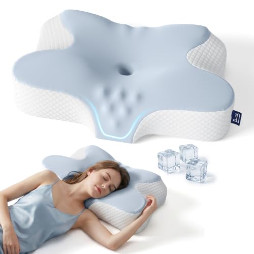 BedStory Memory Foam Pillow, Ergonomic Pillow for Neck and Shoulder Support, Memory Foam Neck Pillow for Side, Back & Stomach Sleepers with Removable Cover, Blue
