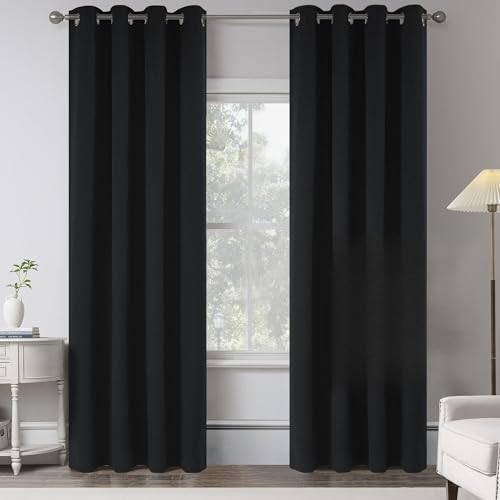 KEQIAOSUOCAI 108 Inches Extra Long Linen 100% Blackout Curtains for Bedroom - Black Energy Saving Thermal Insulated Burlap Textured Curtain Drapes for Country Villa(Set of 2 Panels,W 52 x L 108 Inch)