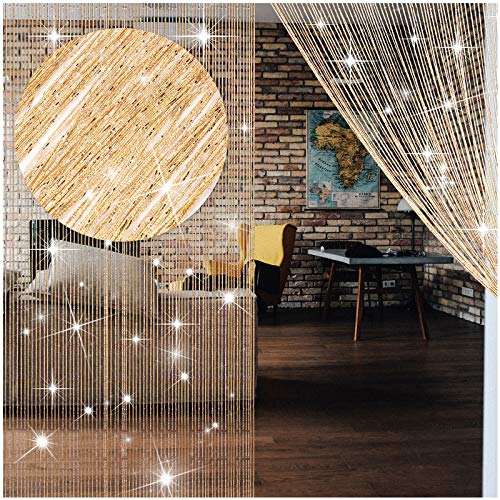 WILLBOND 4 Pieces String Curtains Glitter Fringe Curtains for Window 79 x 39 Inch Door String Curtain Divider Strip Tassel for Wedding Living Room Bathroom Coffee Shop Restaurant (Champagne)