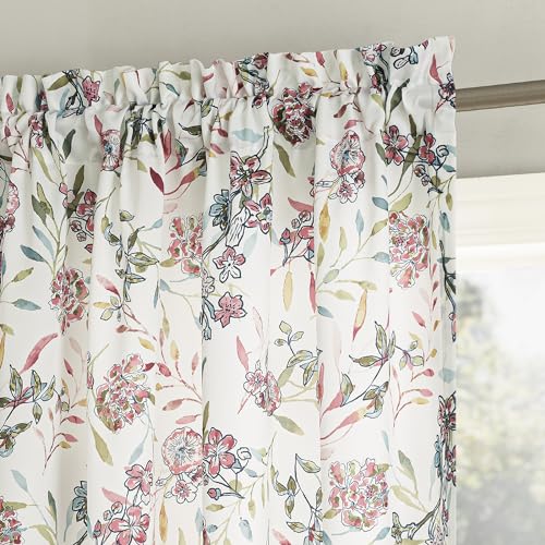 "No. 918 Lily Garden Watercolor Floral Energy Saving Rod Pocket Curtain Panel, 54"" x 63"", Rose Pink"